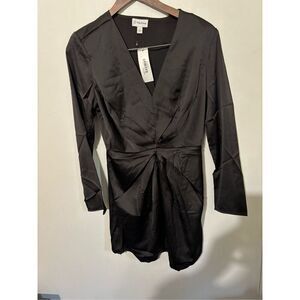 Brand New The Drop Women's Small Tate V Neck Mini Dress in Black Long Sleeve